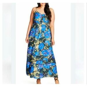 City Chic Stainglass Maxi Dress Floral Spaghetti Strap Plus Size XL/22 NWT